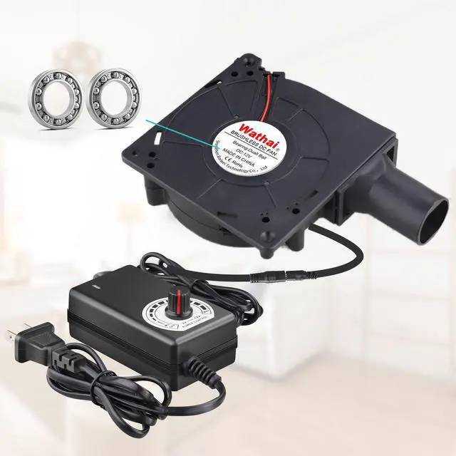 Alt view image 6 of 7 - 120mm x 32mm Dual Ball Blower Fan 12V with 110v - 240v AC Plug Variable Speed Controller - High Velocity Squirrel Cage Fans for DIY Cooling Projects, BBQ, Drum Smoker