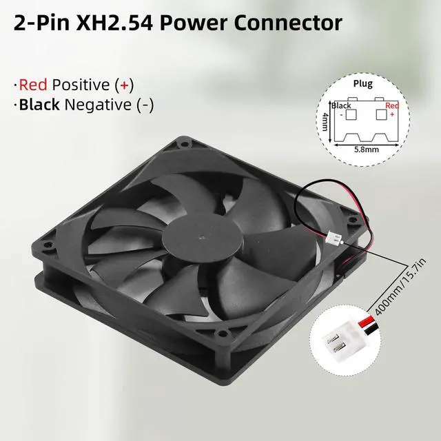 Alt view image 4 of 6 - 12V DC Fan Strong Quiet 120x120x25mm 12cm Small Cooling Fan 2Pin 2Wire 1600RPM High-Performance PC Fans 120mm 2-Pack