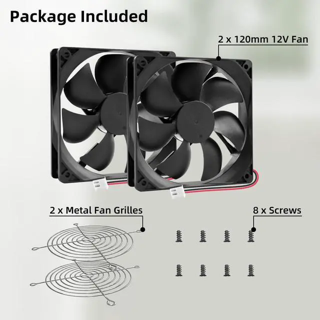 Alt view image 6 of 6 - 12V DC Fan Strong Quiet 120x120x25mm 12cm Small Cooling Fan 2Pin 2Wire 1600RPM High-Performance PC Fans 120mm 2-Pack