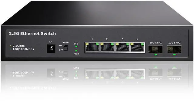 Main image of 6 Port 2.5GB Ethernet Switch Unmanaged Network Switch | 4 x 2.5 Gigabit | 2 x 10G SFP+ | Multigig Switch 10-100-1000Mbps | 60G Bandwidth | Plug & Play | Fanless Metal Ethernet Switch