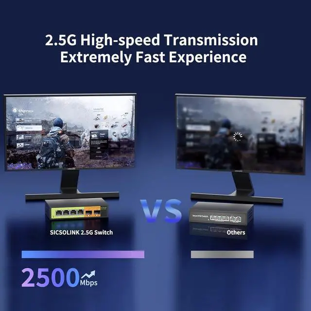 Alt view image 4 of 7 - 6 Port 2.5Gb Network Switch, 4x2.5G RJ45, 2x10G SFP+, Muti-gigabit, Unmanaged, Metal Case, 60G Bandwidth, Fanless, Compatible with 2.5gbe NAS, PC, AP