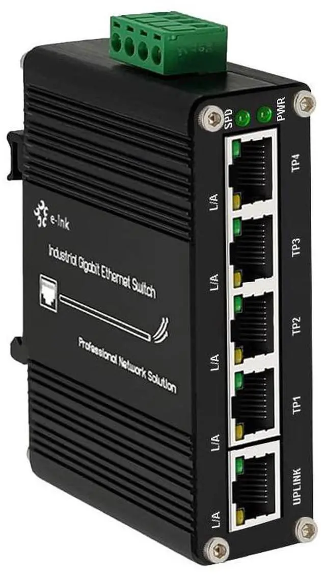 Main image of Mini Industrial 5 Ports Gigabit Switch Hardened 5 Port RJ45 10/100/1000Mbps Ethernet Switch Din Rail Mount Ethernet Switch Wall Mounts Included (-40 to 167 ºF) 10Gbps Switching Capacity