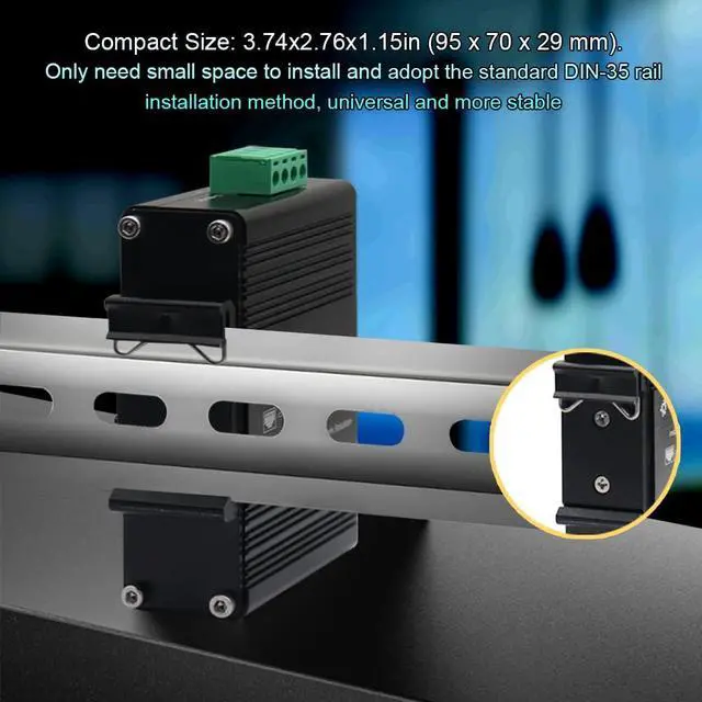 Alt view image 7 of 7 - Mini Industrial 5 Ports Gigabit Switch Hardened 5 Port RJ45 10/100/1000Mbps Ethernet Switch Din Rail Mount Ethernet Switch Wall Mounts Included (-40 to 167 ºF) 10Gbps Switching Capacity