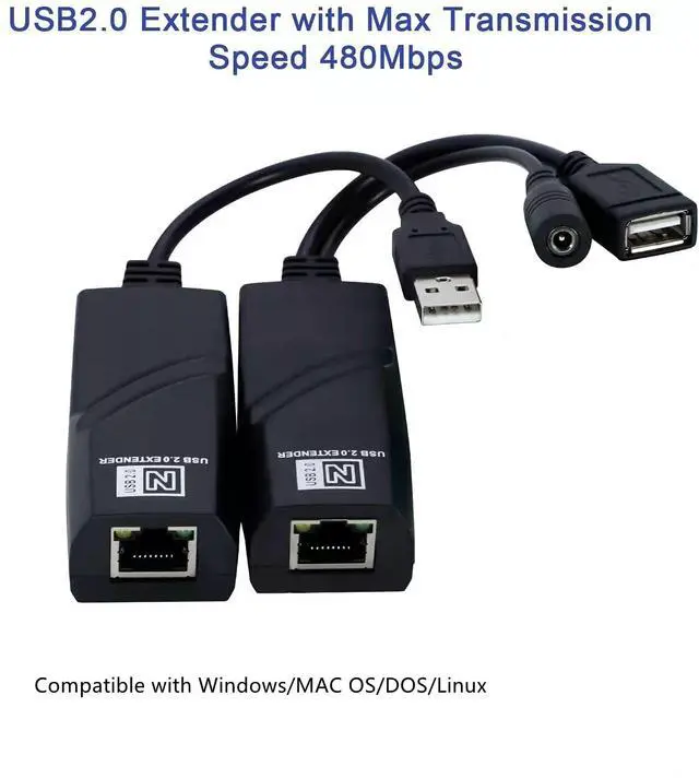 Alt view image 6 of 6 - USB 2.0 Extender to RJ45 Over Cat5 Cat5E Cat6 up to 196 Ft, USB Ethernet Extender Over Cat5/5E/6 Supports Windows/Mac/Vista, Plug and Play, No Driver Needed