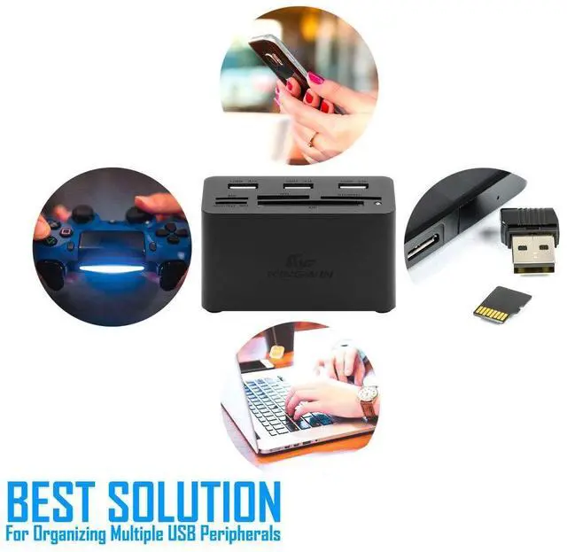 Alt view image 5 of 7 - USB HUB Adapter w/ Memory Card Reader Writer & USB 3.0 HUB Combo - Supports High Speed SD MS Micro M2 CF Card Reader For Macbook, Laptop, Desktop - Includes USB Cable 5 Gbps Speed, Black