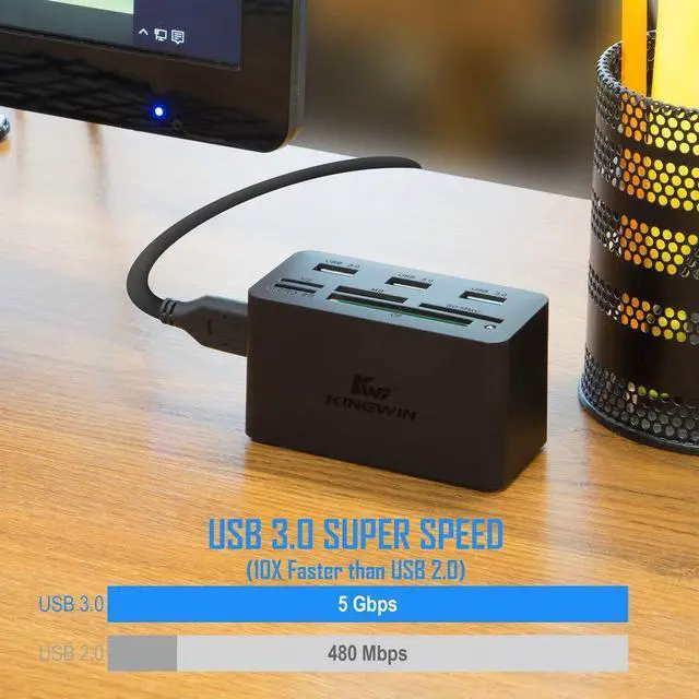 Alt view image 6 of 7 - USB HUB Adapter w/ Memory Card Reader Writer & USB 3.0 HUB Combo - Supports High Speed SD MS Micro M2 CF Card Reader For Macbook, Laptop, Desktop - Includes USB Cable 5 Gbps Speed, Black