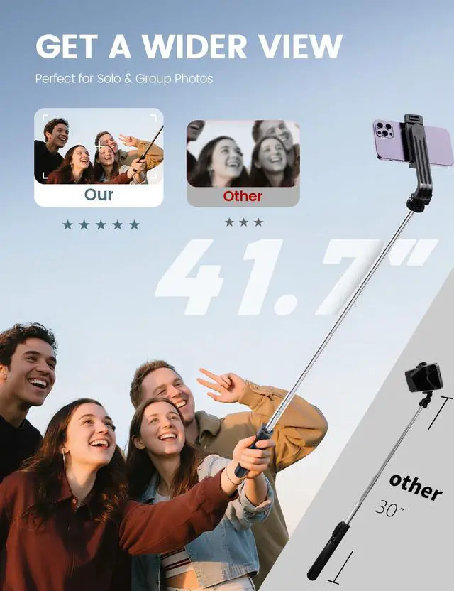 Alt view image 2 of 7 - Selfie Stick Tripod with Remote, Extendable 360° Rotatable Selfie Stick, 41.7" Phone Tripod Stand for Cell Phone Filming Compatible with iPhone Samsung Android Smartphone Gopro