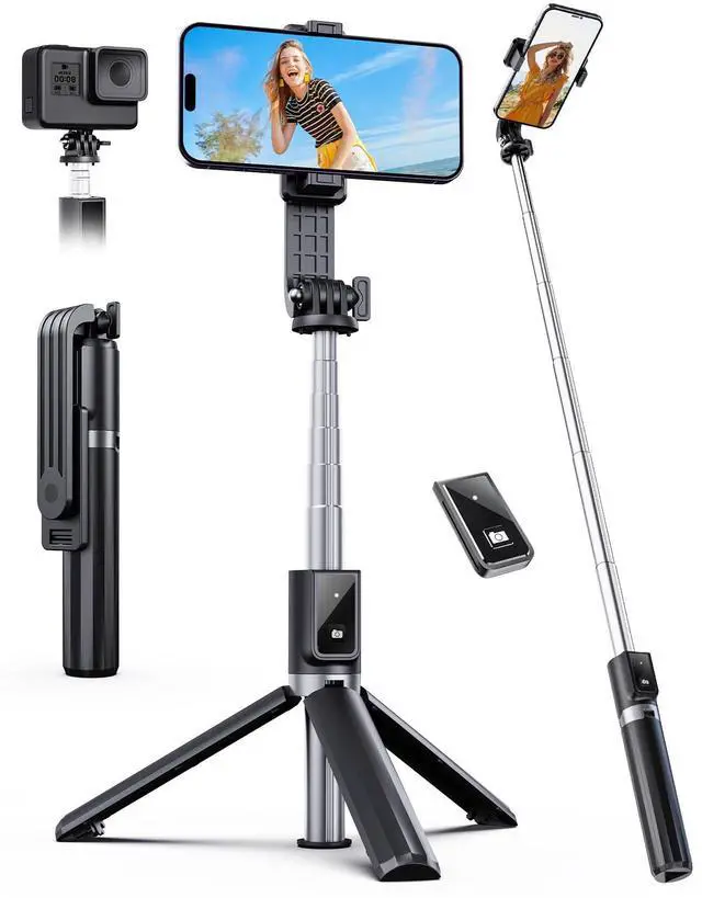 Main image of Selfie Stick Tripod with Remote, Extendable 360° Rotatable Selfie Stick, 41.7" Phone Tripod Stand for Cell Phone Filming Compatible with iPhone Samsung Android Smartphone Gopro