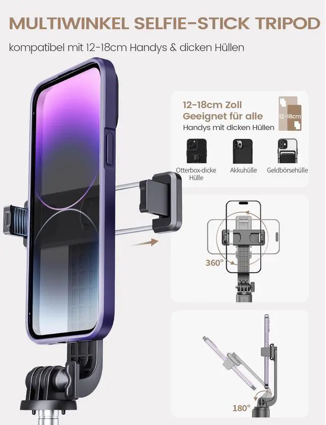 Alt view image 4 of 7 - Selfie Stick Tripod with Remote, Extendable 360° Rotatable Selfie Stick, 41.7" Phone Tripod Stand for Cell Phone Filming Compatible with iPhone Samsung Android Smartphone Gopro