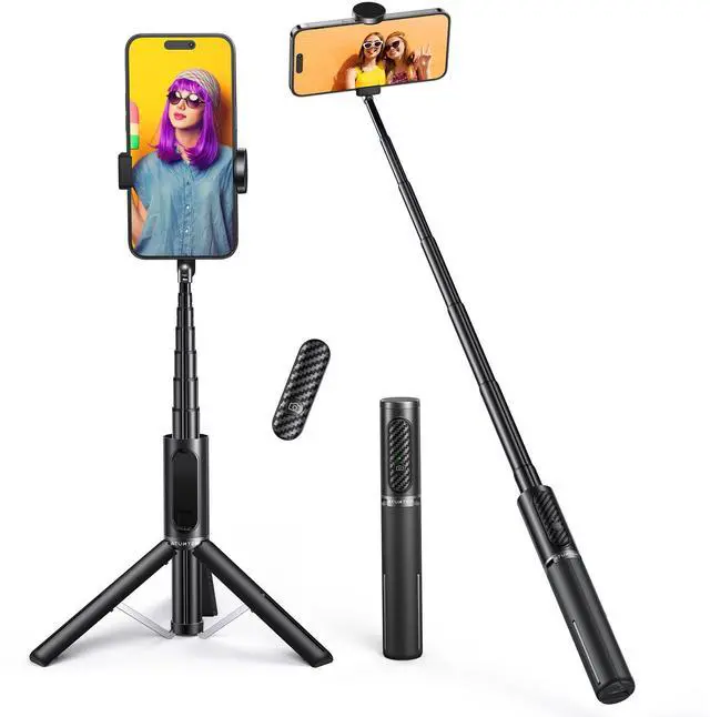 Main image of Selfie Stick Tripod, 3-in-1 Extendable Aluminum Phone Tripod with Detachable Bluetooth Remote, Compatible with iPhone 17/16/15/14/13/12/11/11 Pro/XS Max/XR and Samsung Smartphones, Black