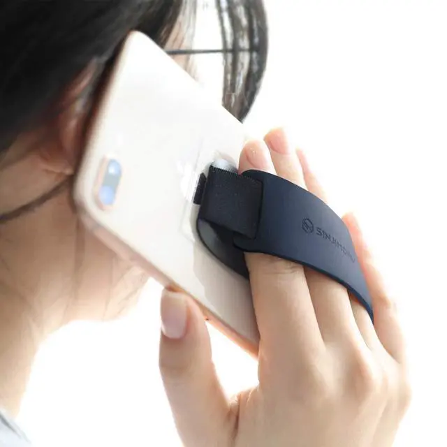 Alt view image 3 of 7 - Phone Grip with Silicone Band Comfortable One-Hand Holder & Kickstand for Smartphones, Tablets, and eReaders for iPhone, Android, and Kindle Sinji Grip Silicone Black