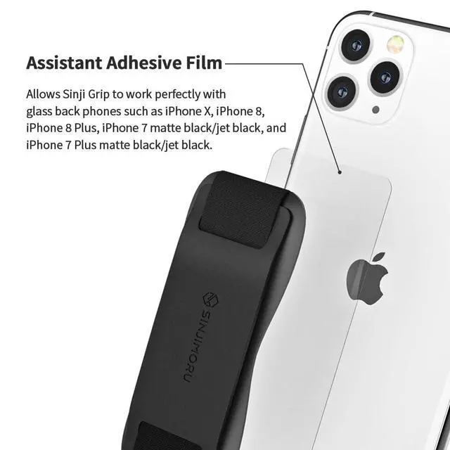 Alt view image 4 of 7 - Phone Grip with Silicone Band Comfortable One-Hand Holder & Kickstand for Smartphones, Tablets, and eReaders for iPhone, Android, and Kindle Sinji Grip Silicone Black