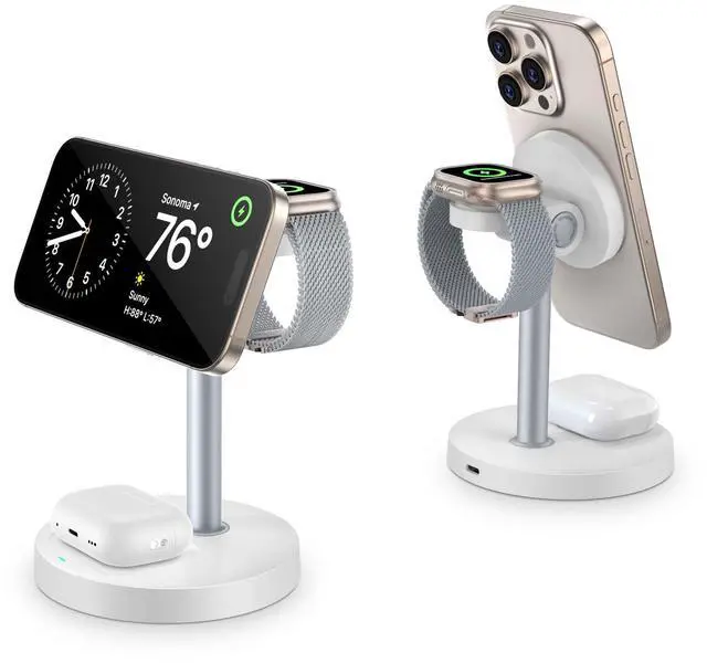 Main image of 3 in 1 Wireless Charging Station for Apple Devices, 15W Fast Magnetic Charger Nighstand for Bedrooms, iPhone 17 Air 16 15 14 13 12 11 Series, Apple Watch, Airpods, Gifts for Men & Women(No AC Adapter)