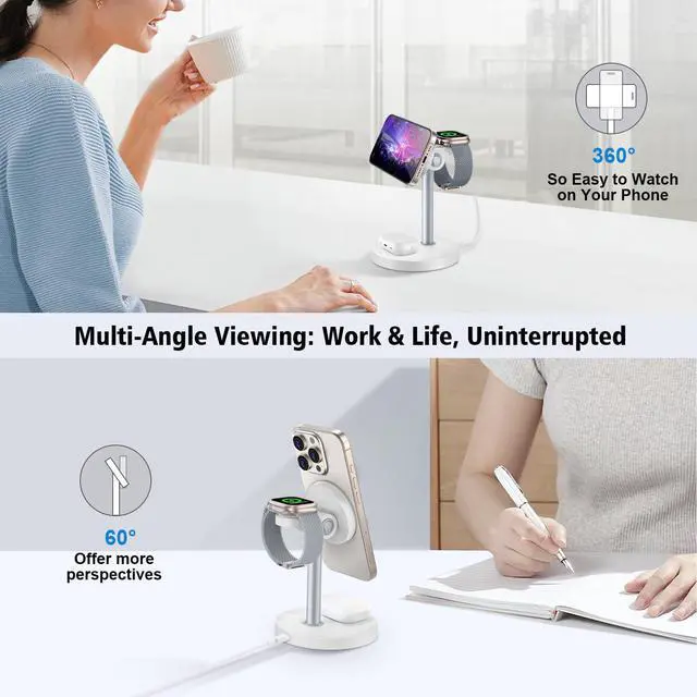 Alt view image 4 of 7 - 3 in 1 Wireless Charging Station for Apple Devices, 15W Fast Magnetic Charger Nighstand for Bedrooms, iPhone 17 Air 16 15 14 13 12 11 Series, Apple Watch, Airpods, Gifts for Men & Women(No AC Adapter)