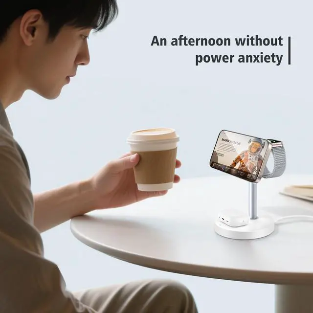 Alt view image 5 of 7 - 3 in 1 Wireless Charging Station for Apple Devices, 15W Fast Magnetic Charger Nighstand for Bedrooms, iPhone 17 Air 16 15 14 13 12 11 Series, Apple Watch, Airpods, Gifts for Men & Women(No AC Adapter)