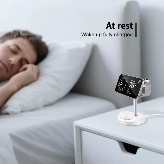 Alt view image 6 of 7 - 3 in 1 Wireless Charging Station for Apple Devices, 15W Fast Magnetic Charger Nighstand for Bedrooms, iPhone 17 Air 16 15 14 13 12 11 Series, Apple Watch, Airpods, Gifts for Men & Women(No AC Adapter)
