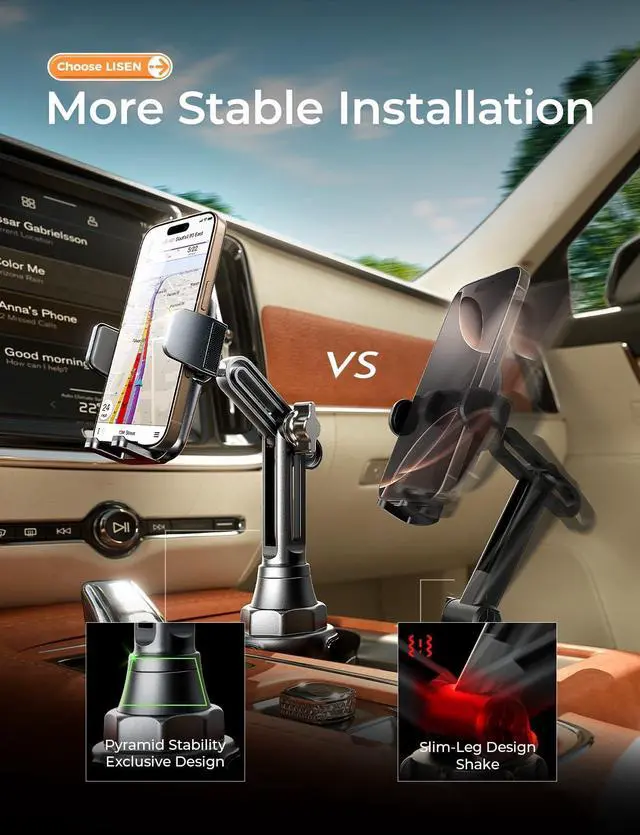 Alt view image 2 of 7 - Upgraded Version Cup Holder Phone Holder 360° Adjustable Long Neck Car Phone Mount Golf Cart Phone Holder, Truck Jeep Accessories for iPhone 17 Air Pro Samsung Google and All 4-7'' Phone