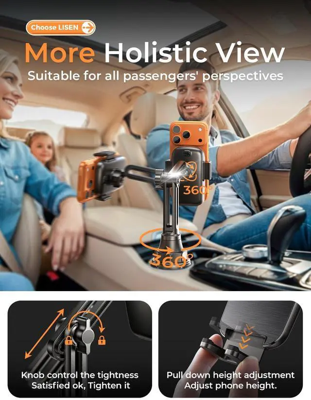 Alt view image 3 of 7 - Upgraded Version Cup Holder Phone Holder 360° Adjustable Long Neck Car Phone Mount Golf Cart Phone Holder, Truck Jeep Accessories for iPhone 17 Air Pro Samsung Google and All 4-7'' Phone