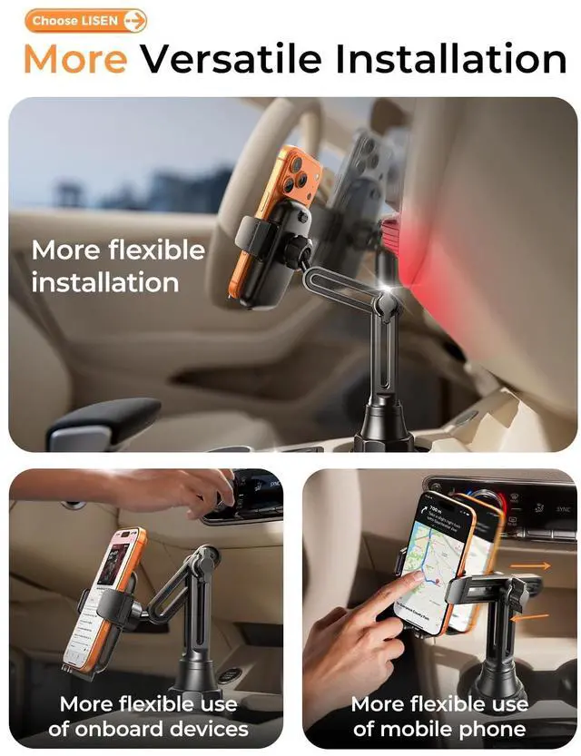 Alt view image 4 of 7 - Upgraded Version Cup Holder Phone Holder 360° Adjustable Long Neck Car Phone Mount Golf Cart Phone Holder, Truck Jeep Accessories for iPhone 17 Air Pro Samsung Google and All 4-7'' Phone
