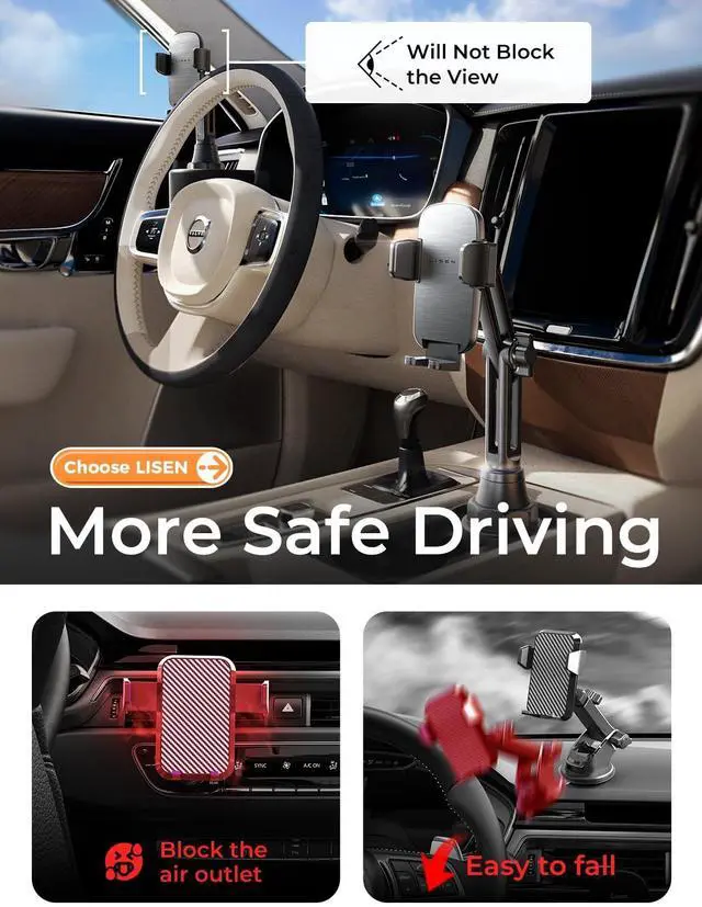 Alt view image 5 of 7 - Upgraded Version Cup Holder Phone Holder 360° Adjustable Long Neck Car Phone Mount Golf Cart Phone Holder, Truck Jeep Accessories for iPhone 17 Air Pro Samsung Google and All 4-7'' Phone