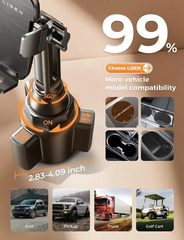 Alt view image 7 of 7 - Upgraded Version Cup Holder Phone Holder 360° Adjustable Long Neck Car Phone Mount Golf Cart Phone Holder, Truck Jeep Accessories for iPhone 17 Air Pro Samsung Google and All 4-7'' Phone