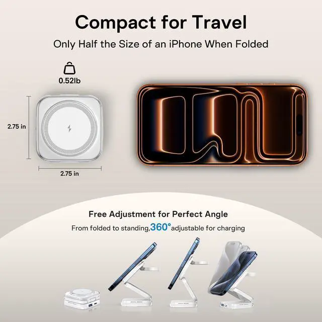 Alt view image 5 of 7 - 5-in-1 Wireless Charger for MagSafe, Portable Travel Charging Station, 35W Max Fast Foldable Magnetic Stand, Evolved for iPhone 17-12 & Air Series, Apple Watch, AirPods (with 35W Adapter)