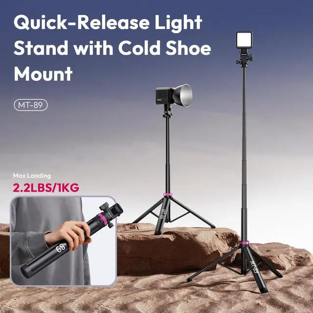 Alt view image 2 of 7 - MT-89 Extendable Tripod Aluminum, 82" Portable Adjustable Light Stand with 1/4" Screw Quick Release, Camera Phone Tripod for Camera Video Light Smartphone, Lightweight for Travel,Up Load 2.2LBS