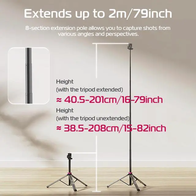 Alt view image 4 of 7 - MT-89 Extendable Tripod Aluminum, 82" Portable Adjustable Light Stand with 1/4" Screw Quick Release, Camera Phone Tripod for Camera Video Light Smartphone, Lightweight for Travel,Up Load 2.2LBS