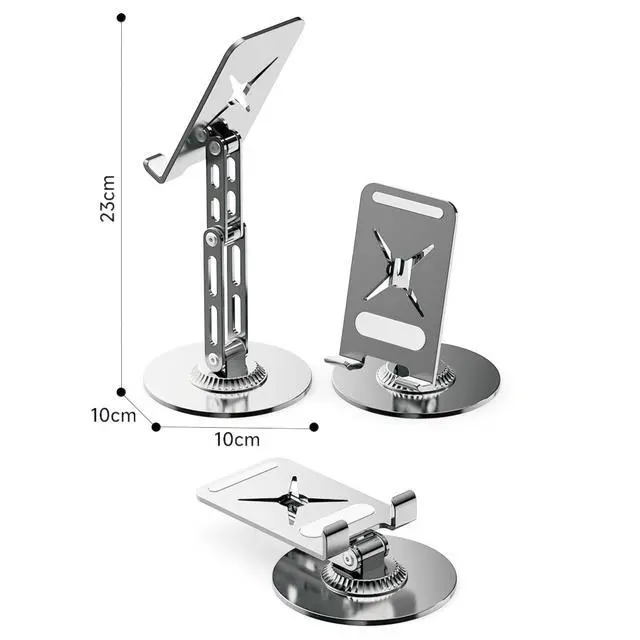 Alt view image 2 of 7 - All-Metal Cell Phone Stand 360° Rotatable & Height Adjustable - 25KG Super Load-Bearing, Foldable Desk Stand for Phone & Tablet, Compatible with iPhone 17/16/15/14, Nintendo Switch, Silver