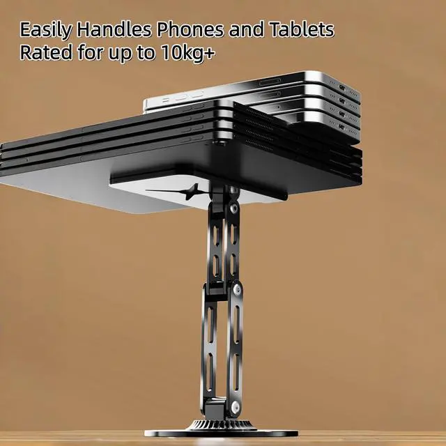 Alt view image 6 of 7 - All-Metal Cell Phone Stand 360° Rotatable & Height Adjustable - 25KG Super Load-Bearing, Foldable Desk Stand for Phone & Tablet, Compatible with iPhone 17/16/15/14, Nintendo Switch, Silver