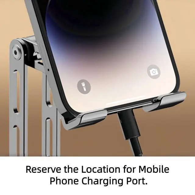 Alt view image 7 of 7 - All-Metal Cell Phone Stand 360° Rotatable & Height Adjustable - 25KG Super Load-Bearing, Foldable Desk Stand for Phone & Tablet, Compatible with iPhone 17/16/15/14, Nintendo Switch, Silver