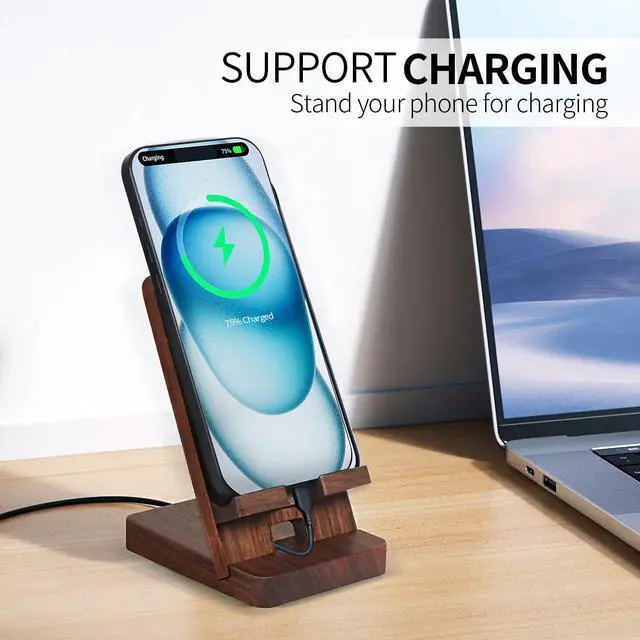 Alt view image 3 of 7 - Cell Phone Stands, Desktop Stand, Luxury Nature Wood Magnetic Phone Stand for Desk, Compatible with iPhone & All Cell Phones, Ultra-Stable, Portable & Non-Slip Design, Walnut Wood
