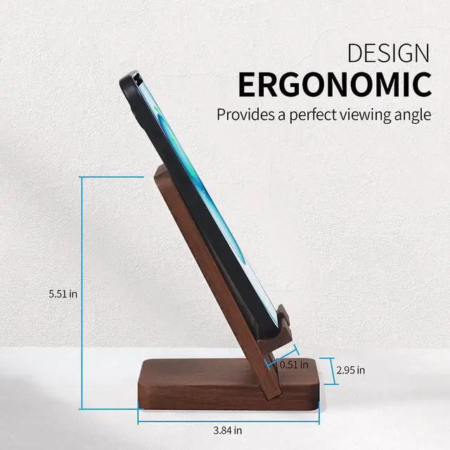 Alt view image 4 of 7 - Cell Phone Stands, Desktop Stand, Luxury Nature Wood Magnetic Phone Stand for Desk, Compatible with iPhone & All Cell Phones, Ultra-Stable, Portable & Non-Slip Design, Walnut Wood