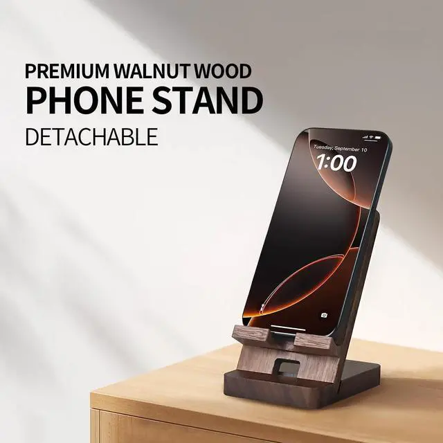 Alt view image 5 of 7 - Cell Phone Stands, Desktop Stand, Luxury Nature Wood Magnetic Phone Stand for Desk, Compatible with iPhone & All Cell Phones, Ultra-Stable, Portable & Non-Slip Design, Walnut Wood