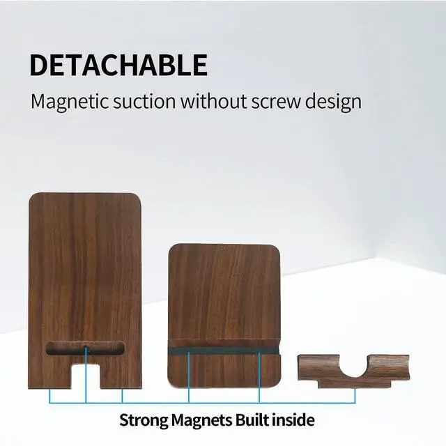 Alt view image 6 of 7 - Cell Phone Stands, Desktop Stand, Luxury Nature Wood Magnetic Phone Stand for Desk, Compatible with iPhone & All Cell Phones, Ultra-Stable, Portable & Non-Slip Design, Walnut Wood