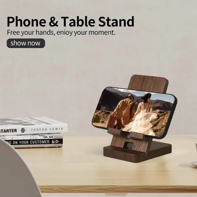 Alt view image 7 of 7 - Cell Phone Stands, Desktop Stand, Luxury Nature Wood Magnetic Phone Stand for Desk, Compatible with iPhone & All Cell Phones, Ultra-Stable, Portable & Non-Slip Design, Walnut Wood