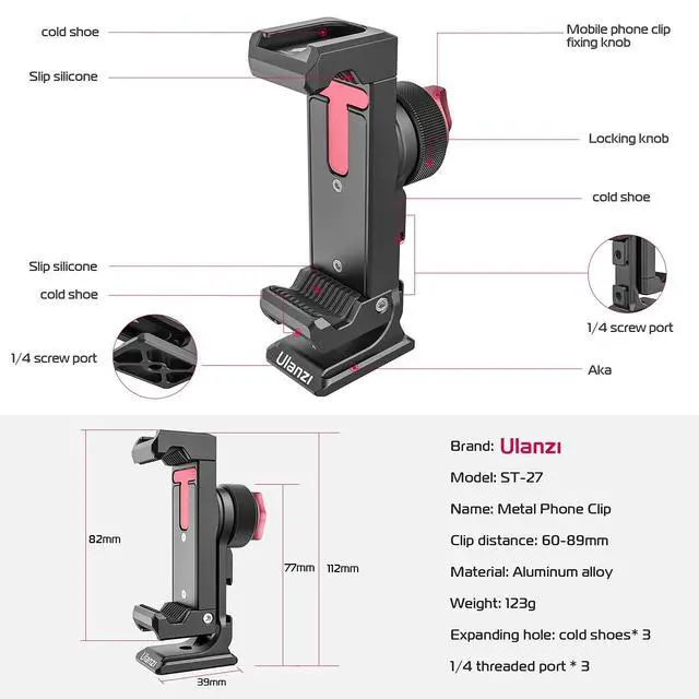 Alt view image 7 of 7 - Metal Phone Tripod Mount 3 Cold Shoes & Arca Port, 360° Smartphone Tripod Adapter for iPhone 17 16 15 Cell Phone Stand Holder for Desktop Video Live Streaming Vlogging Rig