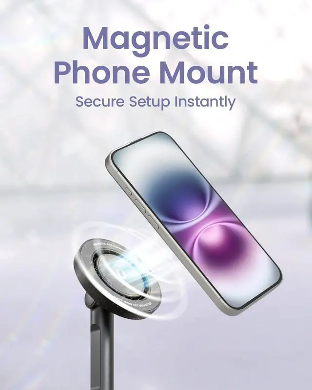 Alt view image 2 of 7 - Magnetic Phone Tripod for iPhone MagSafe 66'' Automatic Selfie Stick with Remote, Portable Tripod Stand for Video Recording, Travel, Vlogging (Black)