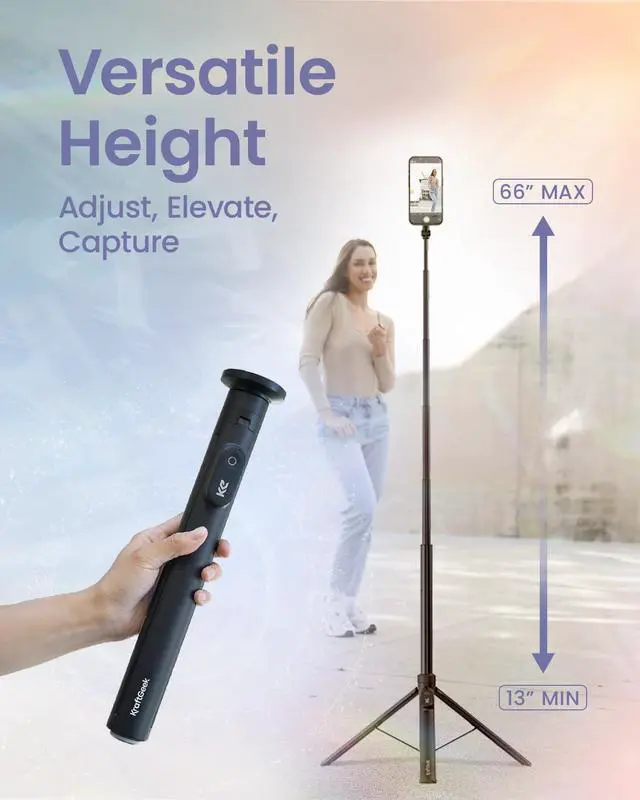 Alt view image 4 of 7 - Magnetic Phone Tripod for iPhone MagSafe 66'' Automatic Selfie Stick with Remote, Portable Tripod Stand for Video Recording, Travel, Vlogging (Black)