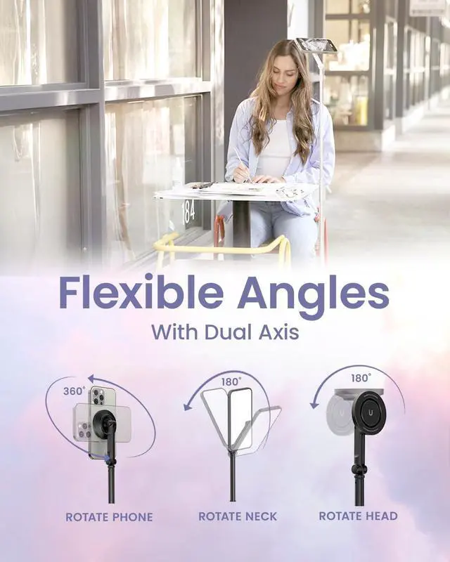 Alt view image 5 of 7 - Magnetic Phone Tripod for iPhone MagSafe 66'' Automatic Selfie Stick with Remote, Portable Tripod Stand for Video Recording, Travel, Vlogging (Black)