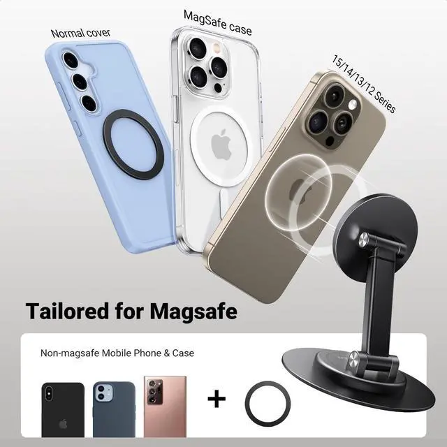 Alt view image 6 of 7 - Magnetic Phone Stand for MagSafe, Height Adjustable iPhone Stand for Desk with 360° Rotation Compatible for iPhone 17 Air 16 Pro 15 Pro Max 14 Plus 13 12 and MagSafe Case, Black