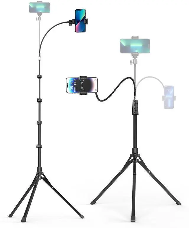 Main image of Phone Tripod, 92" Cell Phone Stand with 15" Gooseneck, Remote and Phone Holder, Overhead & Selfie Stick for Recording/Watching/Vlog, Compatible with iPhone Android