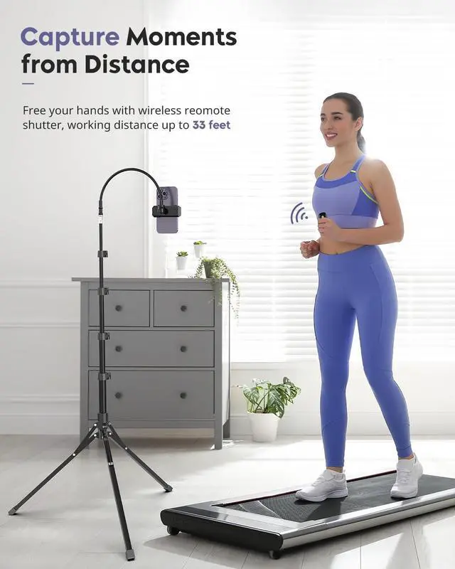 Alt view image 6 of 7 - Phone Tripod, 92" Cell Phone Stand with 15" Gooseneck, Remote and Phone Holder, Overhead & Selfie Stick for Recording/Watching/Vlog, Compatible with iPhone Android