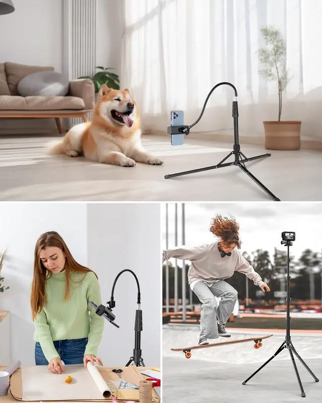 Alt view image 7 of 7 - Phone Tripod, 92" Cell Phone Stand with 15" Gooseneck, Remote and Phone Holder, Overhead & Selfie Stick for Recording/Watching/Vlog, Compatible with iPhone Android