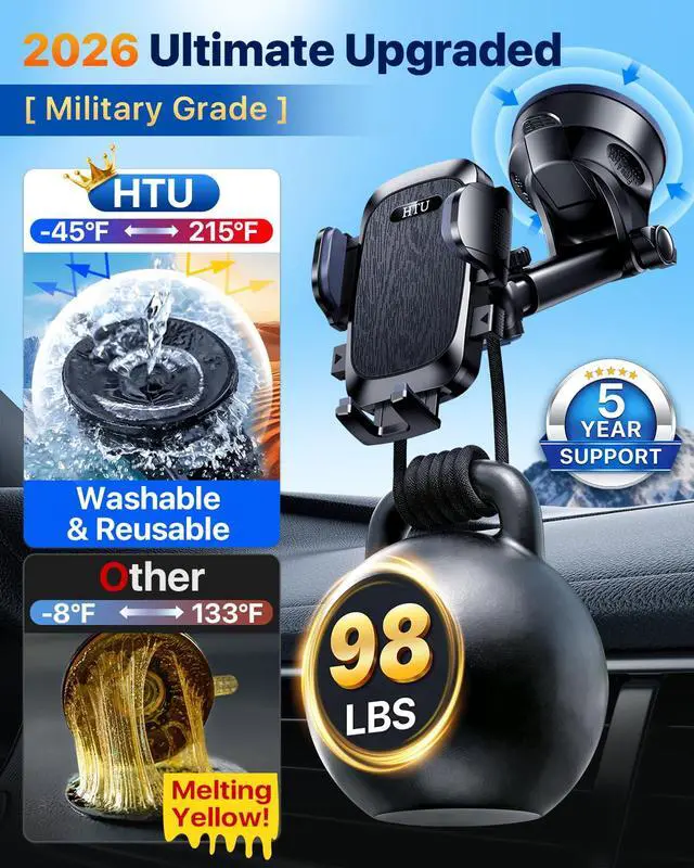 Alt view image 3 of 7 - 98+LBS Strongest Suction & Military-Grade Ultimate Car Phone MountPatent & Safety Certs Cell Phone Holder Truck Stand for Dashboard Windshield Vent for iPhone 17 Pro Max 16 15 Samsung (Black)