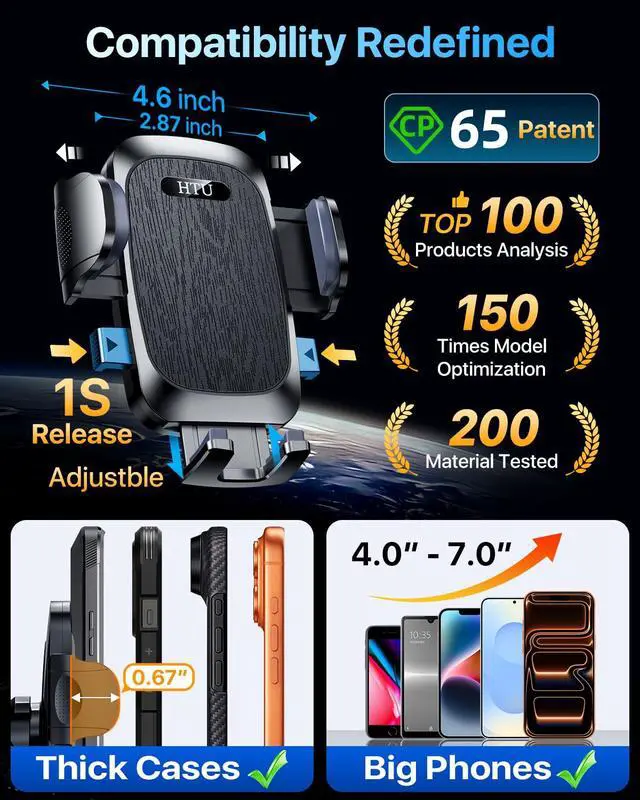 Alt view image 4 of 7 - 98+LBS Strongest Suction & Military-Grade Ultimate Car Phone MountPatent & Safety Certs Cell Phone Holder Truck Stand for Dashboard Windshield Vent for iPhone 17 Pro Max 16 15 Samsung (Black)