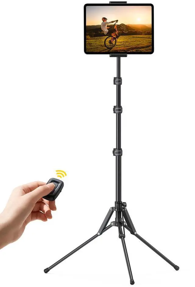 Main image of Tablet Floor Tripod Stand - 64.9" Tablet Holder Mount with Adjustable Height for Watching, Bluetooth Remote, for 4.7-13" iPad Pro 12.9 11 10.5 Mini, Air, iPhone, Galaxy Tabs