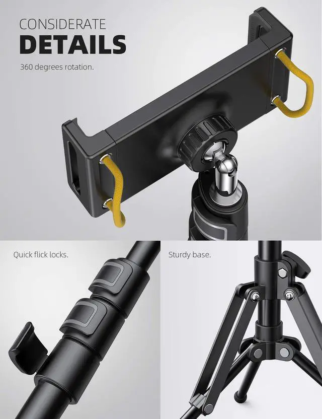 Alt view image 6 of 7 - Tablet Floor Tripod Stand - 64.9" Tablet Holder Mount with Adjustable Height for Watching, Bluetooth Remote, for 4.7-13" iPad Pro 12.9 11 10.5 Mini, Air, iPhone, Galaxy Tabs