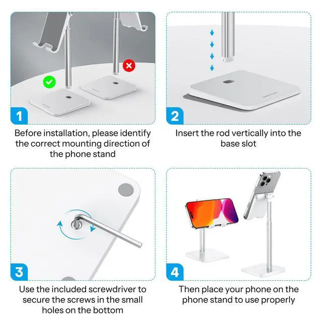 Alt view image 3 of 7 - Cell Phone Stand, Adjustable Angle Height Desk Phone Dock Holder for iPhone Air 17 Pro Max/Plus/XS/XR, Samsung Galaxy S20 / S10 / S9 / S8 and Other Phones (3.5-7.0-Inch),Silver