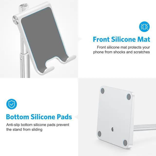 Alt view image 6 of 7 - Cell Phone Stand, Adjustable Angle Height Desk Phone Dock Holder for iPhone Air 17 Pro Max/Plus/XS/XR, Samsung Galaxy S20 / S10 / S9 / S8 and Other Phones (3.5-7.0-Inch),Silver